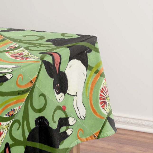 Toalha De Mesa Coelho Holandês sobre o Destaque Verde do Lar (Posição Original)