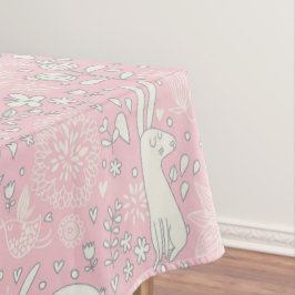 Toalha De Mesa Coelho Vintage Borboleta Flores Rosa Pastel Páscoa