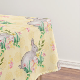 Toalha De Mesa Coelho Vintage Flores da Primavera Amarela Páscoa