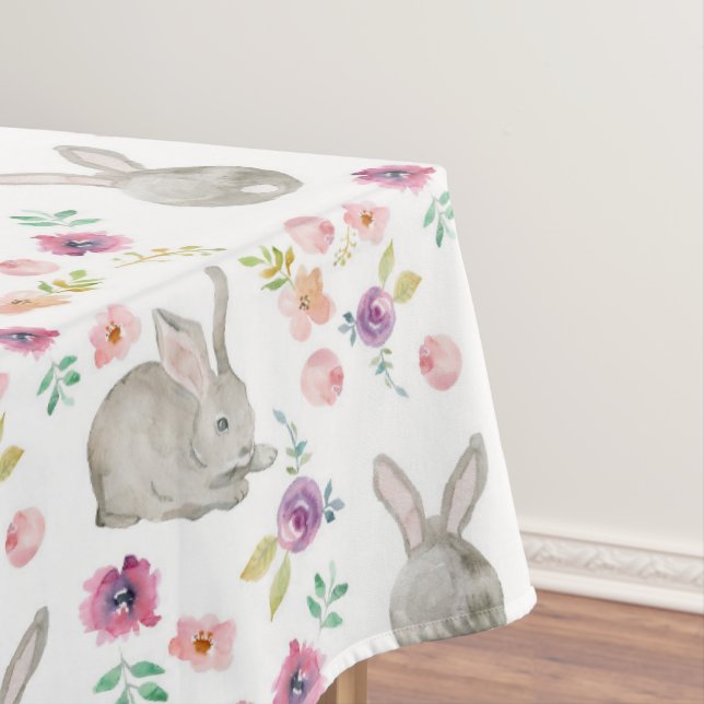 Toalha De Mesa Coelhos de Páscoa Floral Pintados por Aquarelas Al (Posição Original)