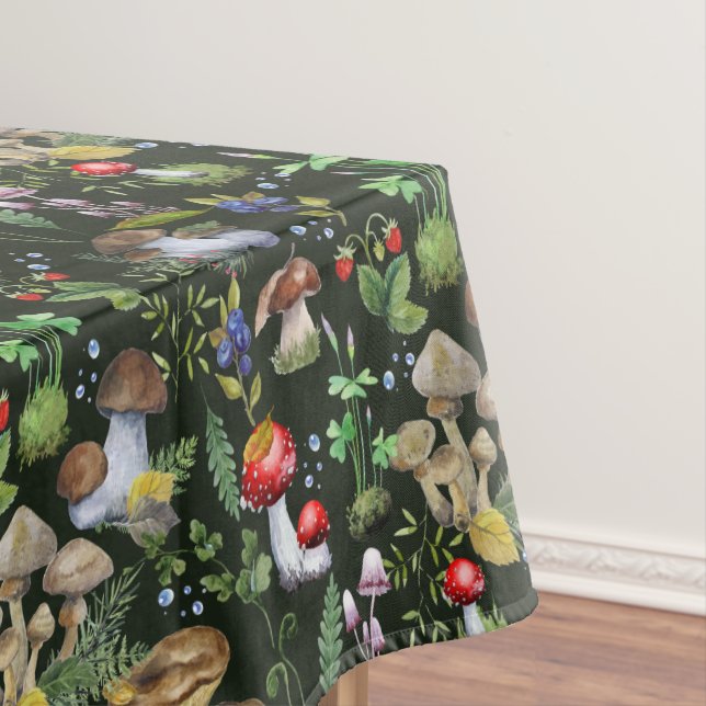 Toalha De Mesa Cogumelos Florestais de Cottagecore Folhagem Verde (Posição Original)