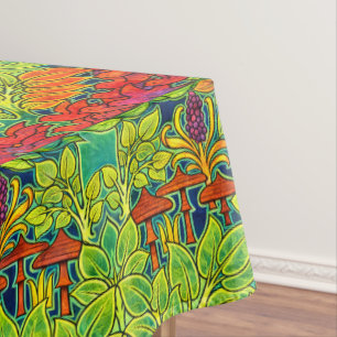 Toalha De Mesa Cogumelos Pássaro Arte Novo Padrão Retro de Voysey