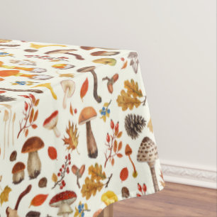 Toalha De Mesa Cogumelos selvagens em branco esbranquiçado