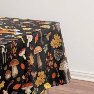 Toalha De Mesa Cogumelos selvagens em preto