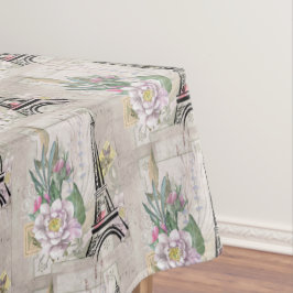 Toalha De Mesa Colagem de Flores Vintage e Padrão de Torre Eiffel