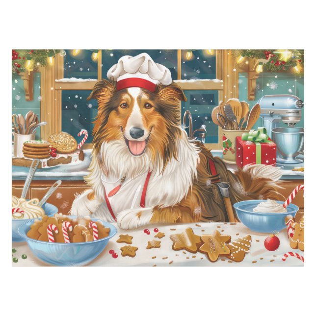 Toalha De Mesa Collie Holiday Baking: Natal Festivo (Frente (Horizontal))