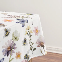 Toalha De Mesa Colorida Flor Silvestre Aquarela Borboleta & Abelh