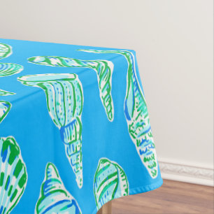 Toalha De Mesa Conchas Marinhas Elegantes em Azul Costa Marítima