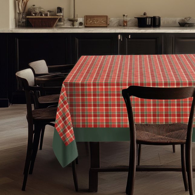 Toalha De Mesa Configurações de Mesa Sazonal do Tartan Verde Eleg (Elegant Red Green Tartan Seasonal Table Settings Tablecloth)