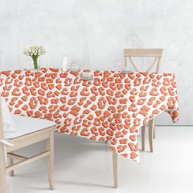 Toalha De Mesa Cor âmbar e Impressão Leopardo Branco (Amber Color and White Leopard Print Tablecloth by Looly Elzayat
)