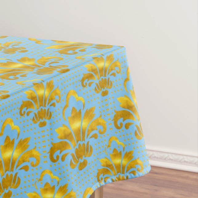 Toalha De Mesa Cor damasco Dourada azul (Posição Original)