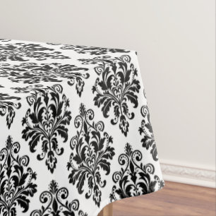 Toalha De Mesa Cor damasco preto e branco elegante