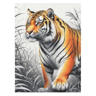 Toalha De Mesa Cor de Arte Tigre Desenho Branco Parcial Preto