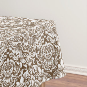 Toalha De Mesa Cor de recorte do Damasco Brocade Branca - Vintage