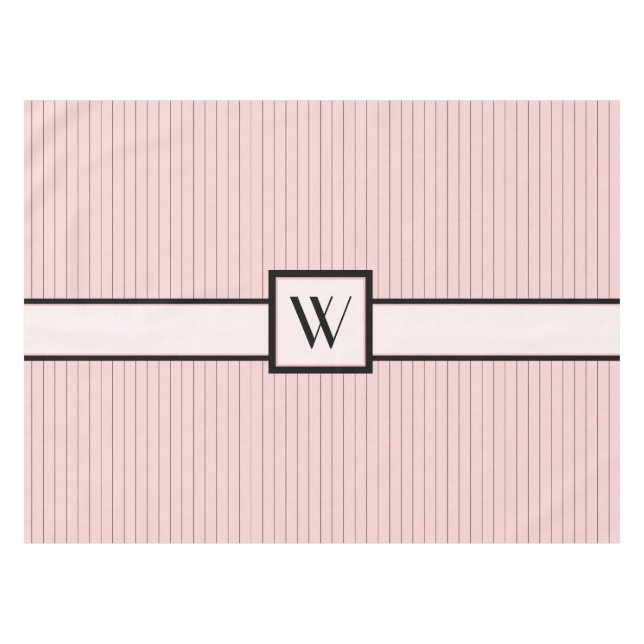 Toalha De Mesa Cor-de-rosa com Tableloth de Pinstripes Pretas (Frente (Horizontal))