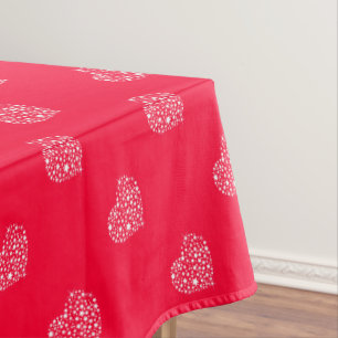 Toalha De Mesa Coração Brilhante Vermelho e Branco