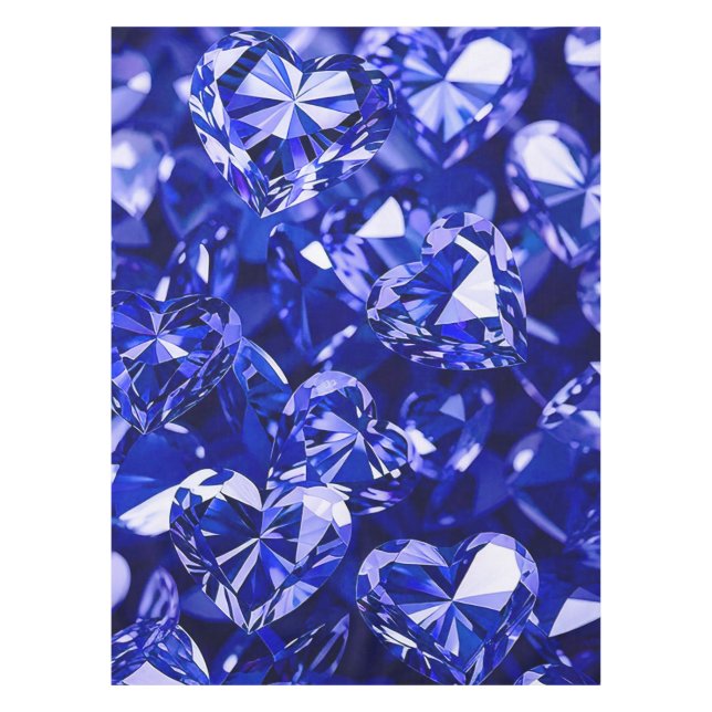 Toalha De Mesa Corações Diamantes de Cristal Azul (Frente)