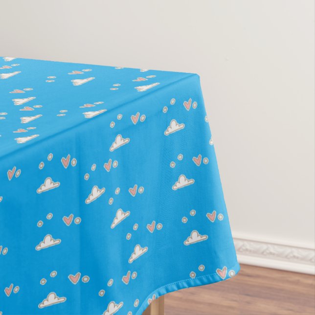 Toalha De Mesa Corações e nuvens em azul (Posição Original)