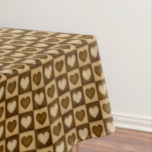 Toalha De Mesa Corações Xadrez em Toffee Marrom