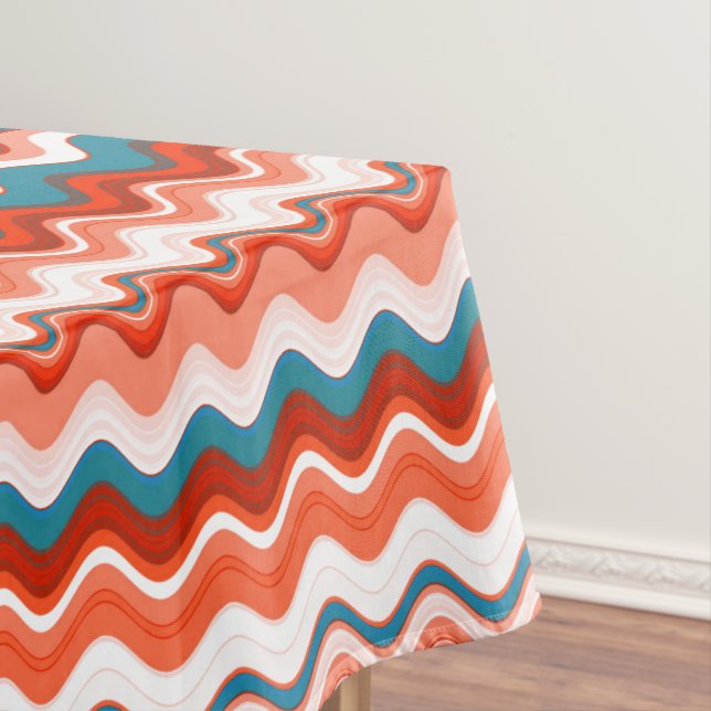 Toalha De Mesa Coral Salmão Laranja Turquesa Fraca Zigzag Padrão (Posição Original)