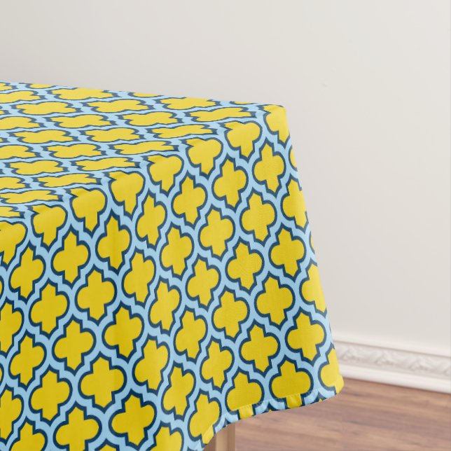 Toalha De Mesa Corante amarelo e azul-bebê, latido, quatrefoil (Posição Original)