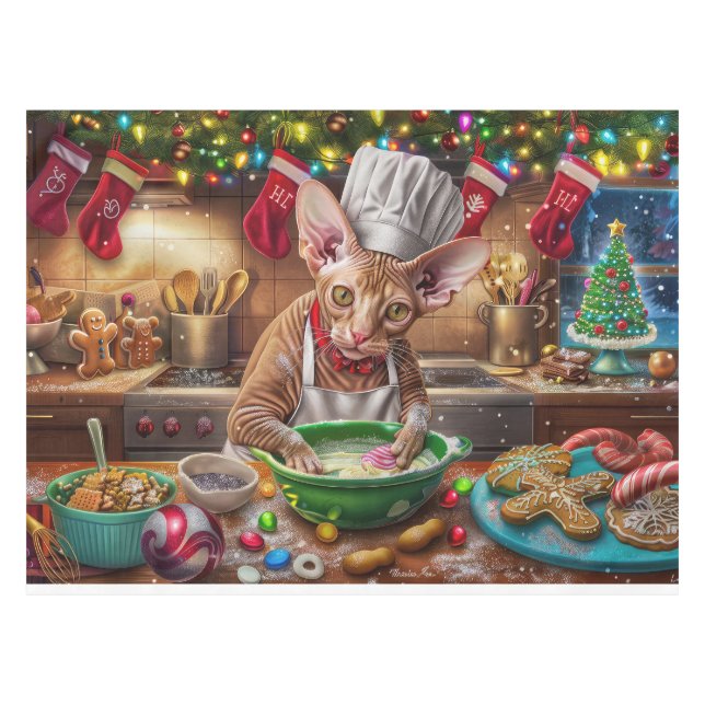 Toalha De Mesa Cornish Rex Holiday Baking: Natal Festivo (Frente (Horizontal))