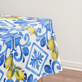 Toalha De Mesa Cortina Mediterrânea Azul Limão Chic