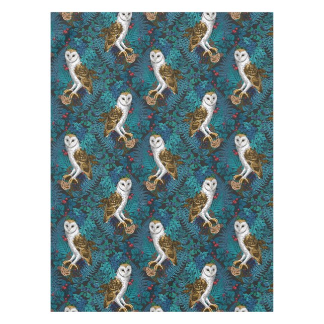 Toalha De Mesa Corujas, samambaias, carvalho e bagas 3 (Frente)