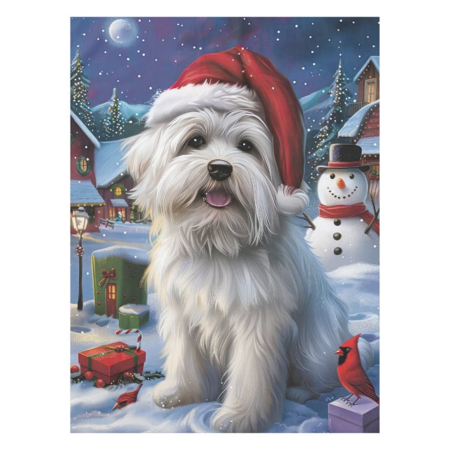 Toalha De Mesa Coton De Tulear Terra de Maravilhas de Natal Alegr (Frente)