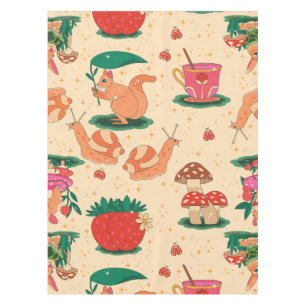 Toalha De Mesa cottagecore magia de caracol morango esquilo bege