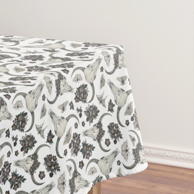 Toalha De Mesa Crânio Gótico De Animais Com Padrão De Flores (Posição Original)