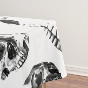 Toalha De Mesa Crânios Preto e Branco Arte de Caveira Padrão de E