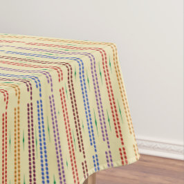 Toalha De Mesa Creme com faixas pontilhadas em muitas cores