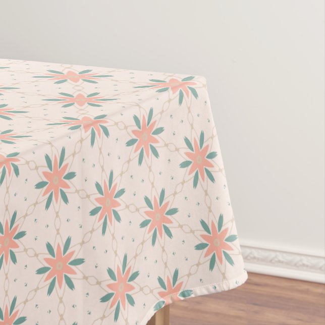 Toalha De Mesa Creme, Peach e Sage Green Boho (Posição Original)