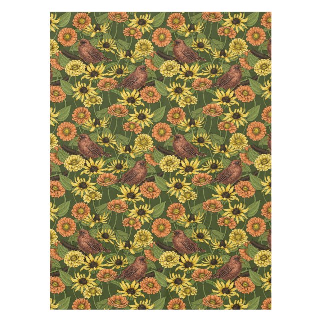 Toalha De Mesa Crenças e flores em verde (Frente)