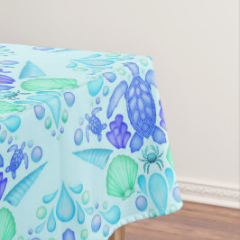 Toalha De Mesa Crianças Cachorosas Tartaruga do Mar Azul Tropical
