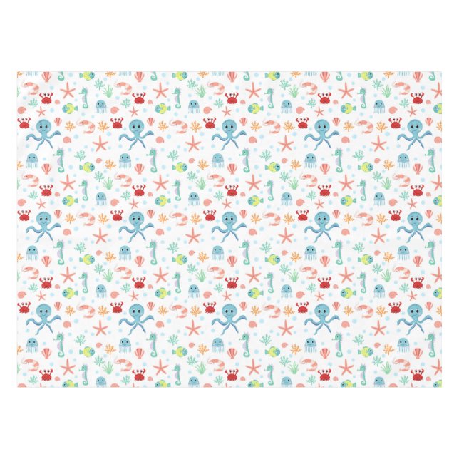 Toalha De Mesa Criaturas Marinhas Subaquáticas Caprichosas (Frente (Horizontal))