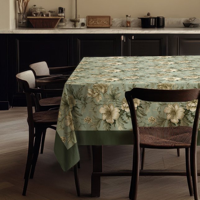 Toalha De Mesa Cultivar flores poeirentas, verdes e douradas (Charming vintage dusty green and gold flowers tablecloth)