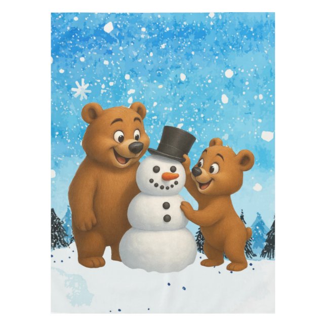 Toalha De Mesa cute bears building a snowman (Frente)