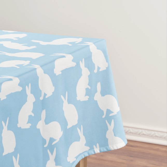 Toalha De Mesa Cute Bunny Silhouettes On Blue Easter Pattern (Posição Original)