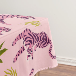 Toalha De Mesa Cute Pink Tigers Tropical Leaves Abstract Animal