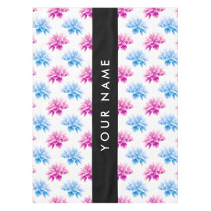 Toalha De Mesa Dália Rosa e Azul, Padrão Floral, Seu Nome