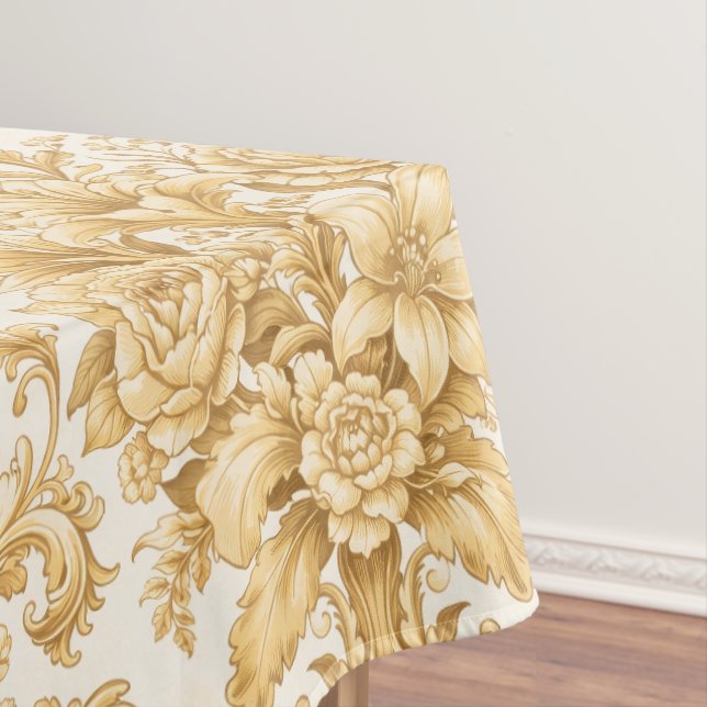 Toalha De Mesa Damasco Floral Dourado (Posição Original)