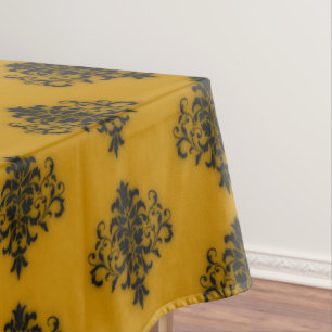 Toalha De Mesa Damasco preto no padrão amarelo da mostarda