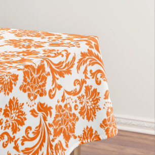 Toalha De Mesa Damascos Florais Laranja E Branco