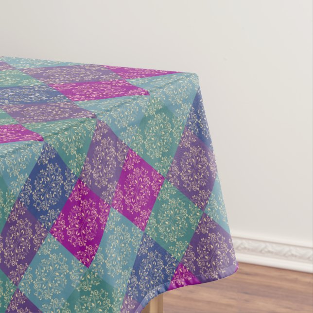 Toalha De Mesa Damask Peacock Bloqueia Azul Roxo (Posição Original)