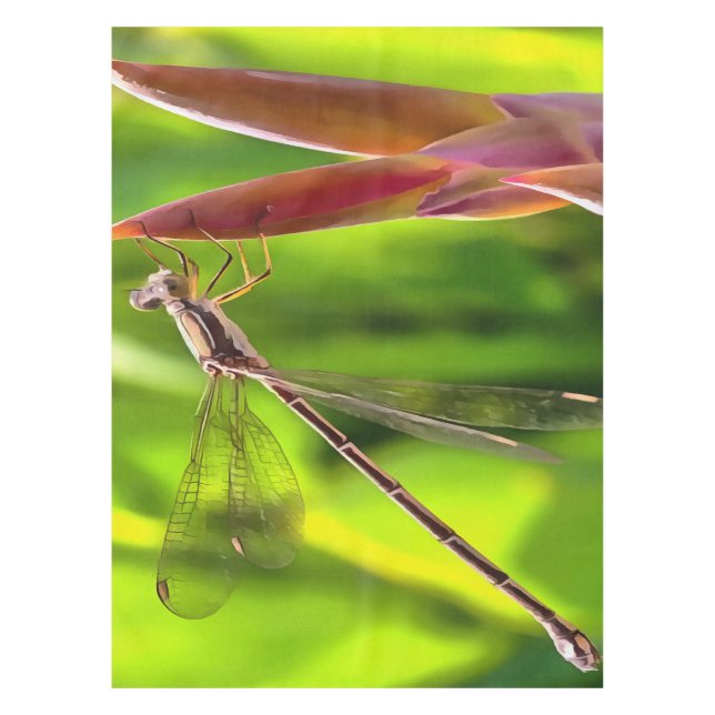 Toalha De Mesa Damselfly Equilibrada Na Cabeça Da Flor (Frente)