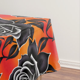Toalha De Mesa Dark Black Roses With White Outlines 