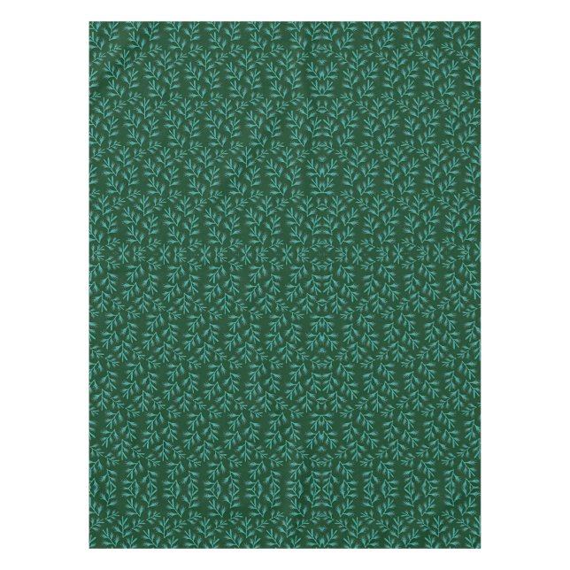 Toalha De Mesa  Dark Green Background with Teal Botanical Leaves (Frente)