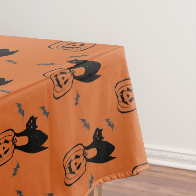 Toalha de mesa de Halloween de abóbora e gato pret (Posição Original)